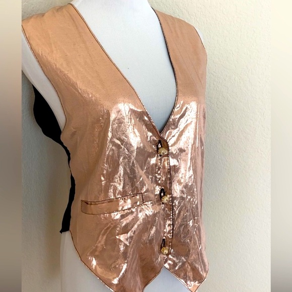 Vintage vest rose gold vest V neck vest 3 button vest - Picture 3 of 9
